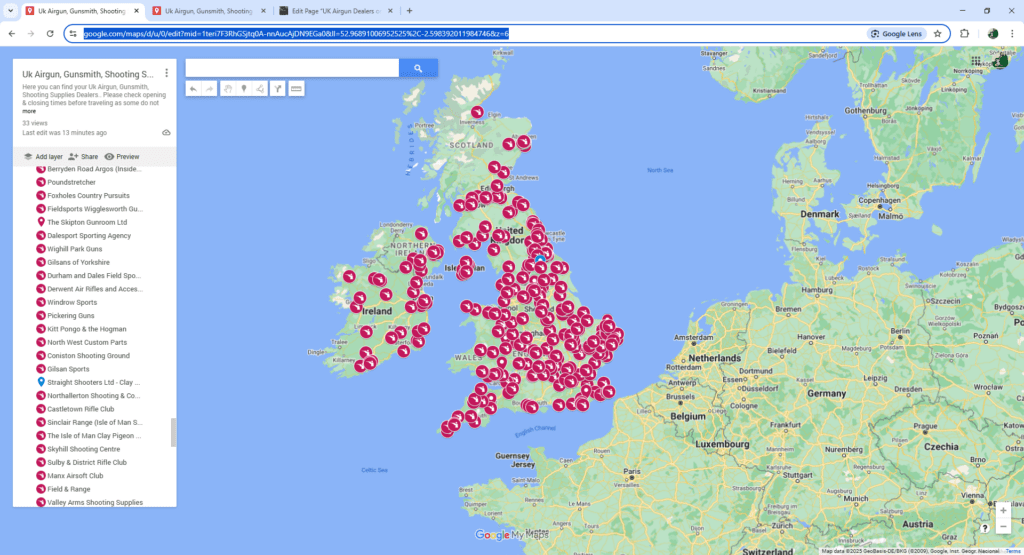 UK Airgun Dealers on Google Maps.